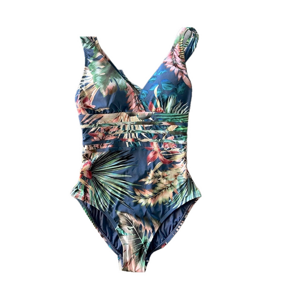 La Blanca Swimsuit V Neck One Piece Tropical Print New 6 - Picture 6 of 13